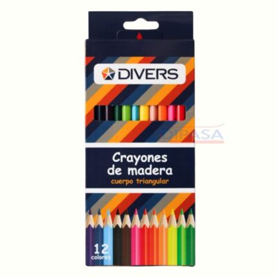 Crayón de madera divers triangular largo 12 colores