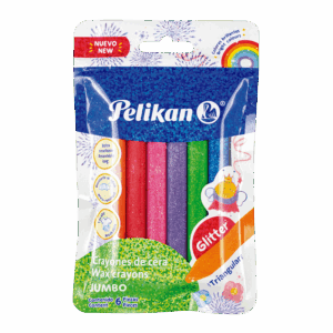 Crayon de cera jumbo pelikan triangular blister 6 colores glitter