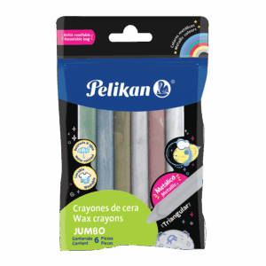 Crayon de cera jumbo pelikan triangular blister 6 colores metálicos