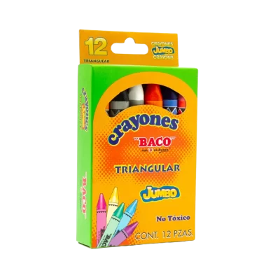 CRAYON DE CERA JUMBO BACO TRIANGULAR 12 COLORES