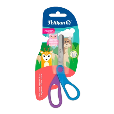 Tijera escolar pelikan ergonómica 5 pulgadas colores con tarjeta exhibidor de 12 unidades - Imagen 2