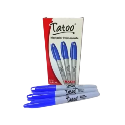 MARCADOR PERMANENTE TATOO BACO AZUL FINO C/10