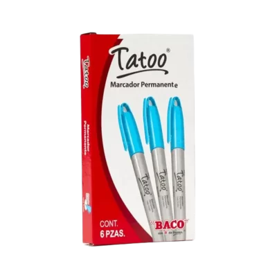 MARCADOR PERMANENTE TATOO BACO AZUL CLARO FINO C/6