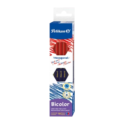 Lápiz bicolor pelikan hexagonal delgado rojo/azul c/10 unidades
