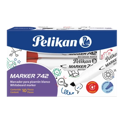 Marcador para pizarrón Pelikan 742 punta biselada c/10 rojo