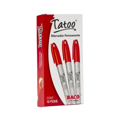 Marcador Permanente tatoo baco rojo fino c/10