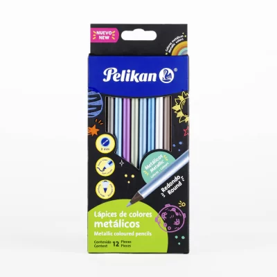 Crayón de madera redondos largos pelikan caja 12 colores metálicos