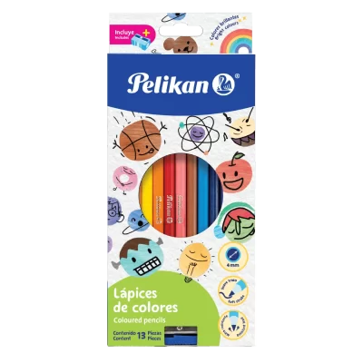 Crayón de madera redondos largos pelikan caja de 12 colores