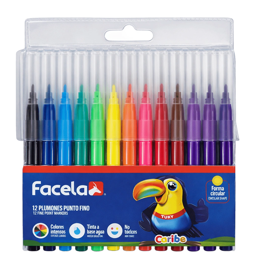 MARCADOR ESCOLAR FACELA FINO 12 COLORES