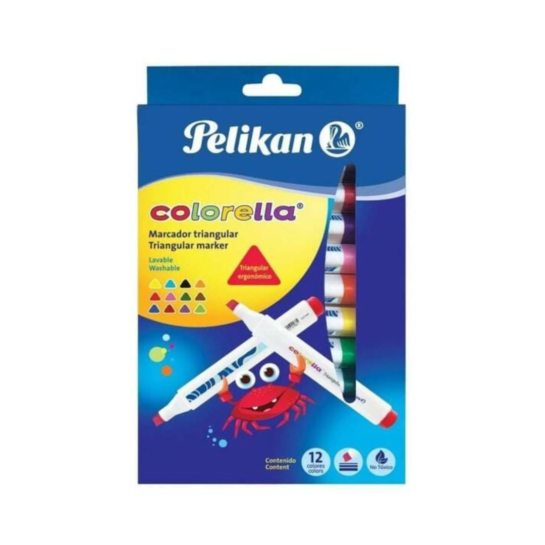 MARCADOR COLORELLA PELIKAN TRIANGULAR SET-12 PUNTA BISELADA