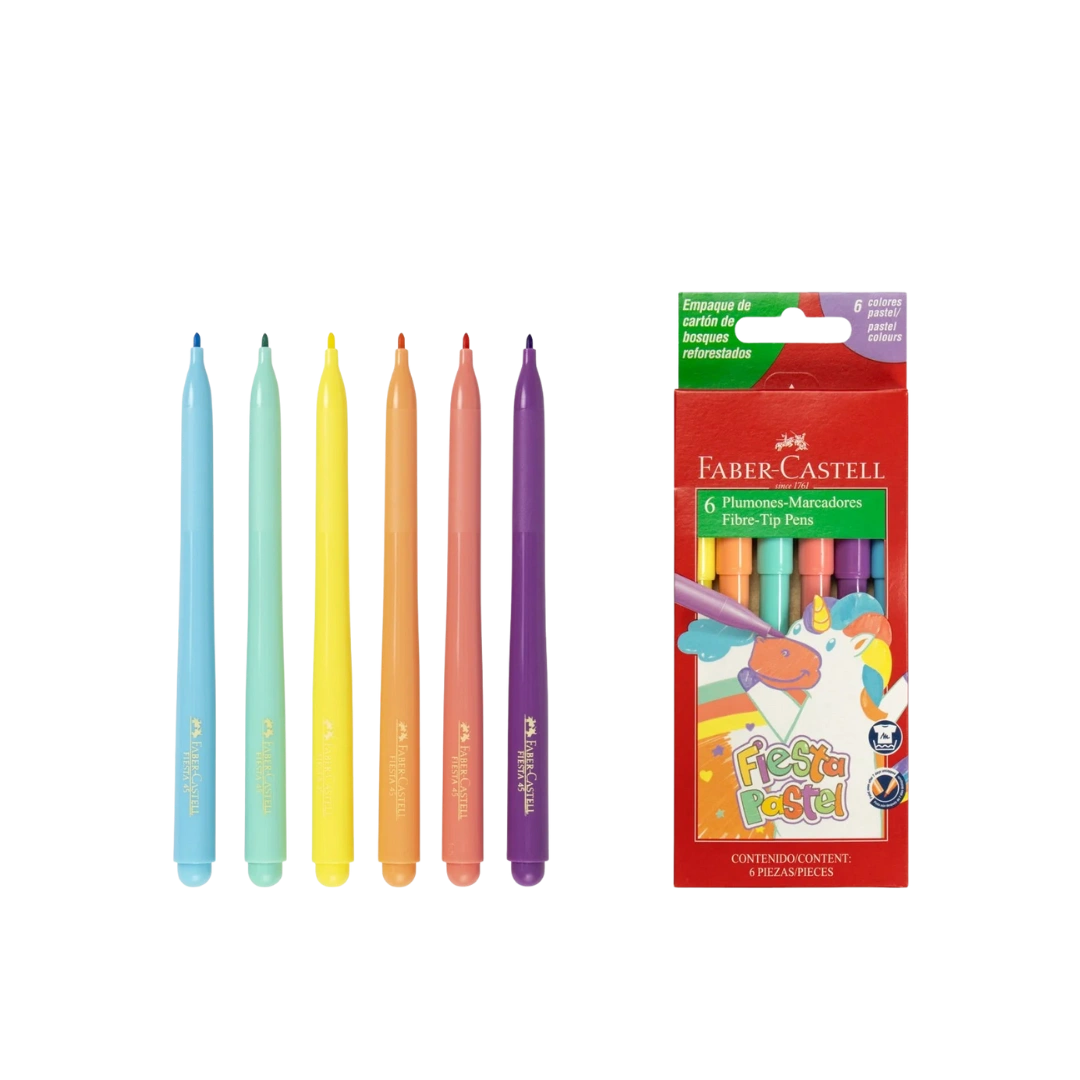 MARCADOR ESCOLAR FABER CASTELL FINO COLORES PASTEL 6 COLORES