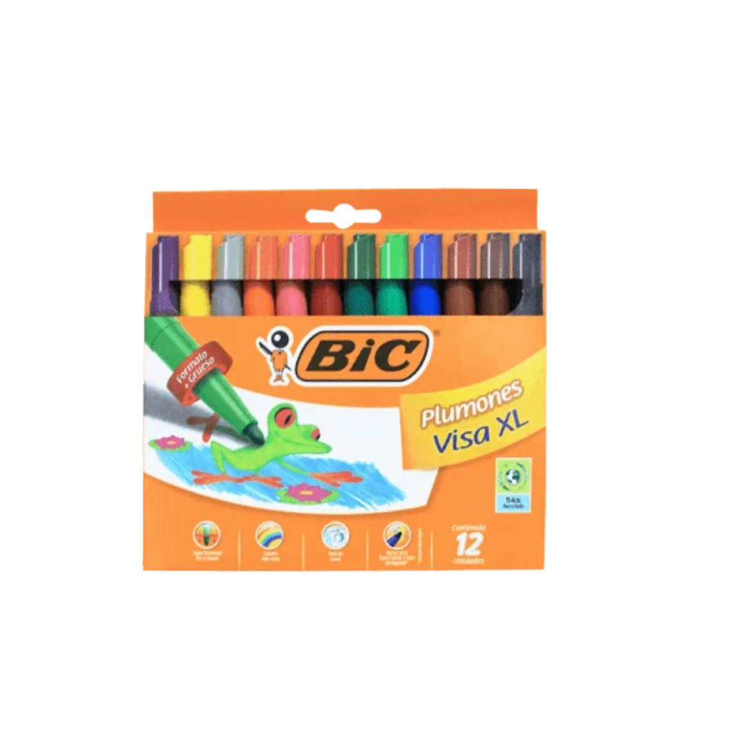 MARCADOR ESCOLAR BIC VISA ESTUCHE 12 COLORES FINO